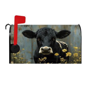 Imagem de Baocicco Capas de caixa de correio de vaca leiteira animais rústicos magnéticos engraçados flores de vaca estilo vintage caixa postal caixa postal capa de correio para casa de fazenda jardim quintal
