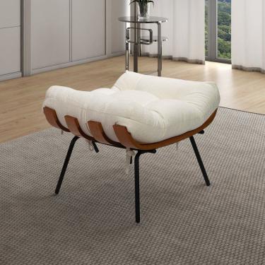 Imagem de Puff de Ferro Madeira e Estofado Living Costela Espresso Móveis Preto/Branco