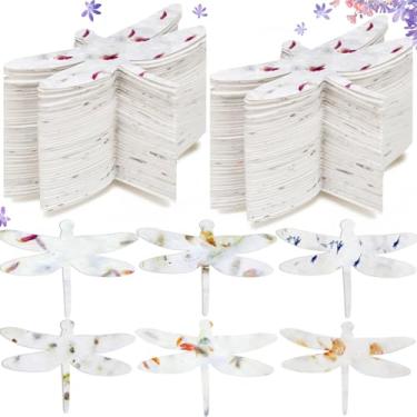 Imagem de Dunzoom 50 peças de papel de semente de flores silvestres plantável feito à mão, etiquetas de pétalas de flores recicladas, lembrancinhas de casamento para convidados cartões de presentes artesanais