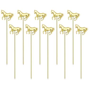 Imagem de LD-YUNJIA Palitos de coquetel de cavalo, palitos de aço inoxidável para bar churrasco frutas, palitos de bebida Bloody Mary 10 peças (ouro)