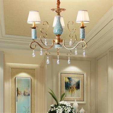 Imagem de OUFULA Lustre retrô americano LED Europeu Luxo Sala de Estar Restaurante Quarto Estudo Villa Hotel Café Lâmpada Pendente (A 3 luzes)