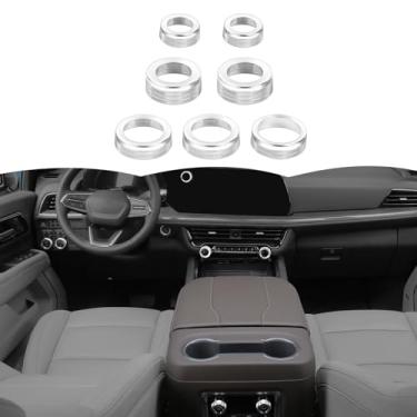 Imagem de RT-TCZ Tampa do botão do botão do interruptor do console central, capa do botão do interruptor de rádio AC, acessórios interiores para Chevrolet Chevy Tahoe 2024 2025, 7 peças (prata)