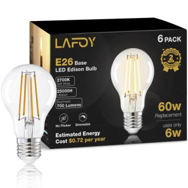 Imagem de Lâmpada LED Lafoy Vintage E26 6W 700lm 2700K regulável, pacote com 6