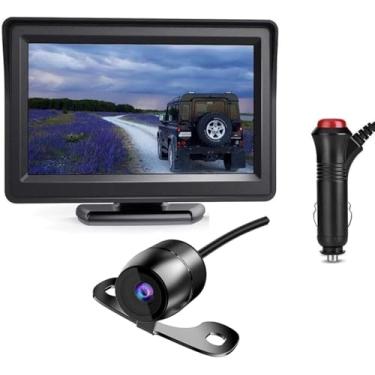 Imagem de Sistema de câmera reserva para carro com monitor de 4,3 polegadas, câmera traseira com retrovisor IP69, à prova d'água, plug-play, estacionamento seguro, com cabo de alimentação de 7 metros