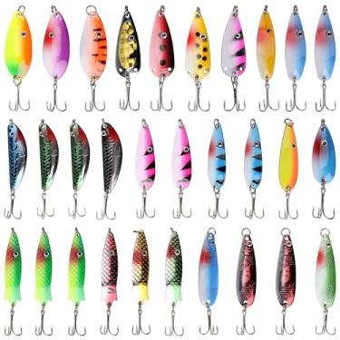 Imagem de AGOOL 30 peças de isca de metal para pesca – Colher de metal colorida com iscas de pesca, iscas de minivo, colher de metal giratória para pesca com ganchos agudos e graves de salmão
