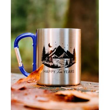 Imagem de PureRejuva Presentes de estanho de aniversário de 10 anos para ele – aniversário de lata para marido – Caneca de alumínio de 236 a 340 ml com alça de mosquetão – 10º aniversário para casal (azul royal