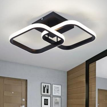 Imagem de CANEOE Luminária de teto LED, luminária moderna de corredor 4500K, iluminação de teto, quadrado preto perto de luzes de teto para banheiro, quarto, cozinha, varanda, escada, pequena lâmpada de teto