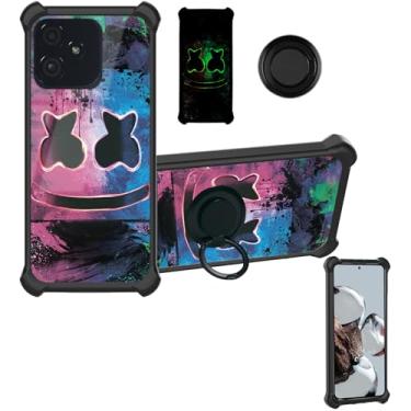 Imagem de Aroepurt Capa compatível com Nuu Mobile N13 S6514L [com 1* protetor de tela de vidro temperado][PC rígido + silicone macio][suporte para anel] [efeito luminoso] YGH-BQ