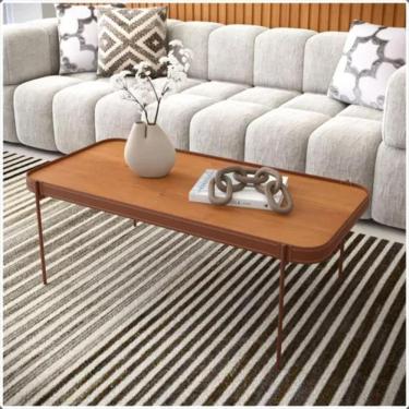 Imagem de Mesa De Centro Sala De Estar Melin P 87x44 Nature Com Pes Metal Cobre