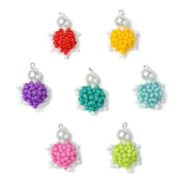 Imagem de UR URLIFEHALL 7 peças pingentes de tartaruga contas de semente de vidro coloridas em forma de animal marinho pingentes pingentes para fazer joias, brincos, chaveiros, artesanato