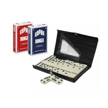 Imagem de Kit Jogo Domino Osso Com Estojo E Duplo Baralho Dunga