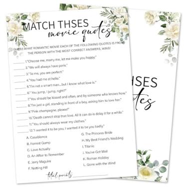 Imagem de Jogos de chá de panela de eucalipto para 30 convidados, combine estas citações de filmes, jogos de noiva para chuveiros, suprimentos para atividades de festa de noivado e casamento rosa branca/Verde