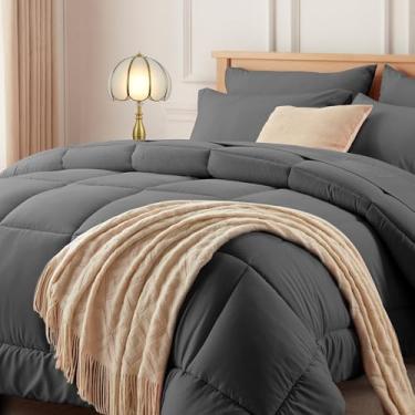 Imagem de Newspin Conjunto de edredom California King, cinza – Cama em uma bolsa California King, 7 peças, conjunto de cama para todas as estações, conjunto de edredom fofo com lençóis, colchas, fronhas e