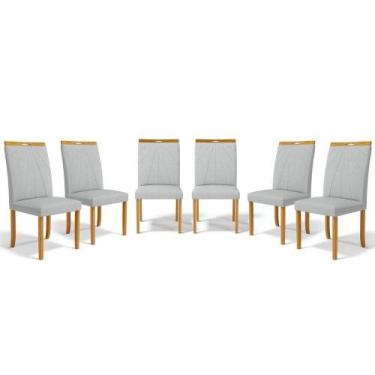 Imagem de Kit Com 6 Cadeiras Maiara Madeira Maciça Estofadas Para Mesa De Jantar