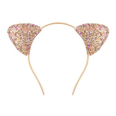 Imagem de Koolgil Girl's Cute Fashion Glitter Cat Ears Headband Kitten Ears Hairband for Halloween Cosplay Party Travel Photography (A- Light Gold)