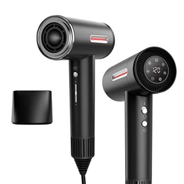 Imagem de LESCOLTON Secador de cabelo, secador de cabelo iônico 110.000 RPM, motor sem escova, 1400 W, potente alta velocidade, difusor e visor LCD, 3 velocidades para secagem rápida, baixo ruído, leve