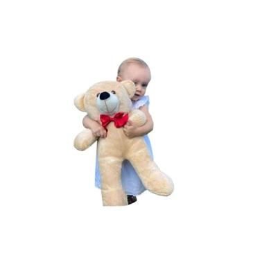 Imagem de Urso De Pelúcia Gigante Teddy Ursinho 50 cm Macio C/Laço Vermelho (Doce de Leite)