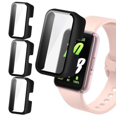 Imagem de Vancle Pacote com 3 capas para Samsung Galaxy Fit 3, capa protetora completa com protetor de tela de vidro temperado para smartwatch Samsung Galaxy Fit 3 (3*preto)
