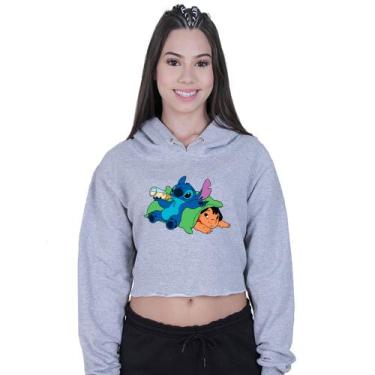 Imagem de Cropped Moletom Feminino Lilo Stitch Soneca - Lafre, Cinza, P