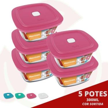 Imagem de 5 Pote de Vidro Quadrado c/ Tampa Sortida Marinex 300ML - NADIR FIGUER