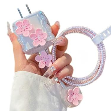 Imagem de Linda capa de carregador para iWatch série smartwatch Ultra2/Ultra/S9/8/7 adaptador de carregador, design floral cereja 3D para iPhone iWatch carregador USB-C, protetor de carregador magnético