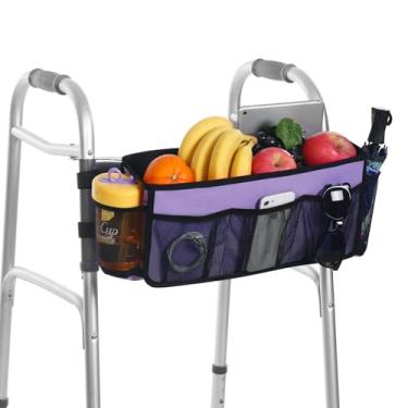 Imagem de CTWWFS Cesta de andador com suporte de copo, bolsa dobrável de armazenamento para idosos com grande capacidade e nunca tombar, o melhor presente para a família (roxo)