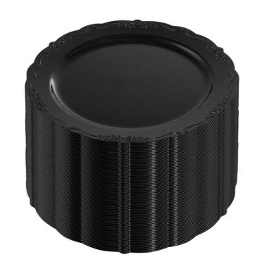 Imagem de Pratos DaYammi Black Plastic de 7,5 polegadas, 60 unidades para bolo d