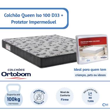 Imagem de Colchão Ortobom Queen Iso 100 D33 158x198x18 + Protetor Impermeável - Com tratamento Antialérgico e Antiácaro