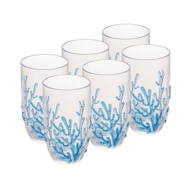Imagem de Conjunto 6 Copos Altos de Acrílico Coral Azul 650ml Wolff