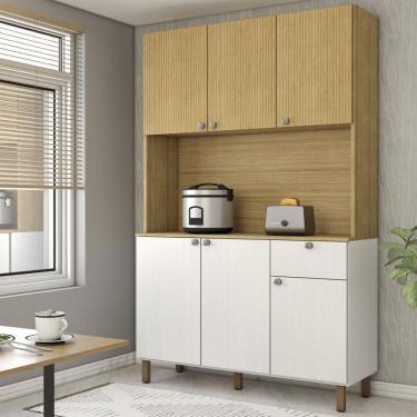 Imagem de Armário de Cozinha com Balcão Evermore 6 Portas 1 Gaveta Ripado 3d Freijó/Supremo - Panorama Móveis