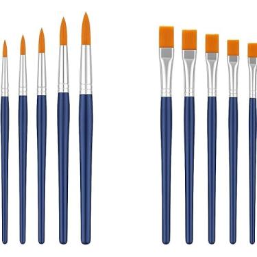 Imagem de Kit com 12 Pincéis Artísticos de Ponta Fina Ponta Chata Para Aquarela Acrílica Óleo Guache e Artesanato Uso Semi-Profissional e Escolar Detalhes e Contornos