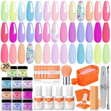 Imagem de Kit de unhas Dip Powder Modelones de 20 cores com base e camada superi
