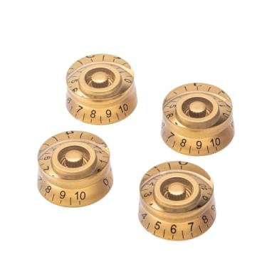 Imagem de DIAO79NI Botões de controle de velocidade de 18 estrias de tamanho métrico para guitarra elétrica Epiphone Les Paul SG Asia Import Guitar Bass Split Shaft Pots, dourado/preto (conjunto de 4)