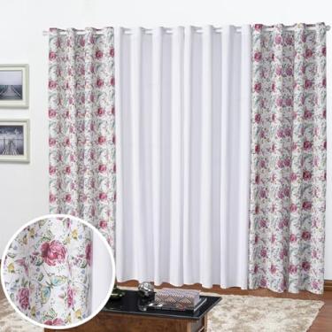 Imagem de Cortina Florata Estampada para Sala e Quarto, 4,00m x 2,20m, Poliéster, 2 Folhas, Decorativa (BRANCO)