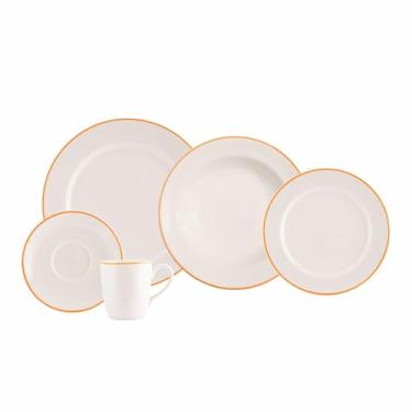 Imagem de Produzido pela Schmidt Serviço de Jantar com Caneca e Pires 20 peças em Louça Coleção Filete Laranja