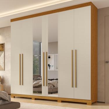 Imagem de Guarda Roupa Casal com Espelho e Pés 6 Portas Em MDF Nubia ACP Móveis - Cinamomo/Off White