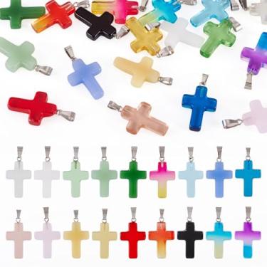 Imagem de Cheriswelry Pingentes de cruz de vidro, pingentes coloridos de cruz, berloques de Halloween, enfeite de crucifixo vintage, brinco com tiras de metal 28,5-29 mm para colar DIY, pulseira, chaveiro