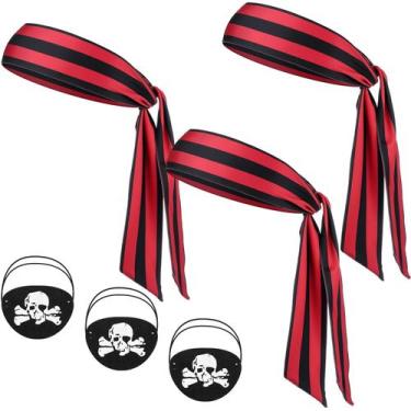 Imagem de Conjunto de fantasias de pirata Frienda 3 bandanas e 3 tapa-olhos