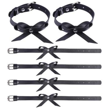 Imagem de CHGCRAFT 6 pulseiras de tornozelo couro PU laço pés corrente laço laço tornozeleira corrente com fechos de liga ajustável joias feitas à mão para presente feminino, preto