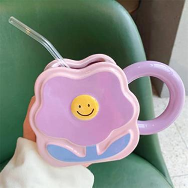 Imagem de Caneca de cerâmica com flor criativa de 400 ml para escritório xícara de café fofa casa café da manhã leite chá casal copo de água