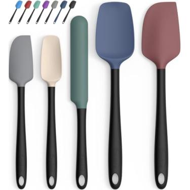 Imagem de Coukre Conjunto de 5 espátulas de silicone, resistente a altas temperaturas, silicone de grau alimentício, pode ser lavado na lava-louças, para assar, cozinhar (colorido A preto, tipo dividido)
