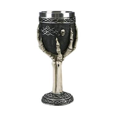 Imagem de Caneca de caveira gótica cálice vinho cálice dedo vikings copo para halloween ossuário esqueleto café beber festa caneca medieval guerreiro pirata decoração corpo resina copo de aço inoxidável
