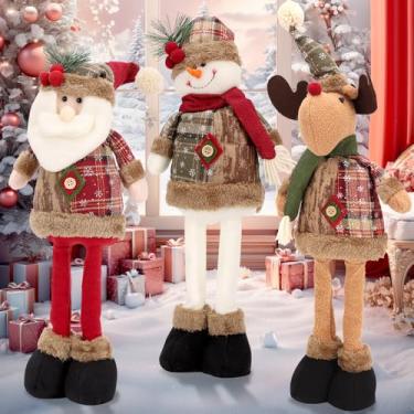 Imagem de Trio de Bonecos Natalino, Rena, Boneco de Neve, Papai Noel Em Pé, Decoração Natalina para Porta, Arvore, Jardim Ou Escritorio