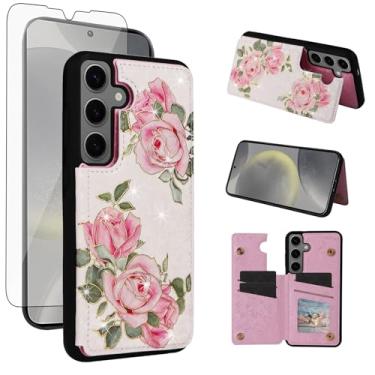 Imagem de Asuwish Capa de celular para Samsung Galaxy S25 Plus S25+ 5G capa carteira celular com protetor de tela flor de luxo couro PU suporte para cartão de crédito suporte S25Plus 25S + S 25 25+ SM-S936U