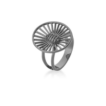 Imagem de Anel Oval Vazado Com Zircônias Negras Banhado A Ródio Negro