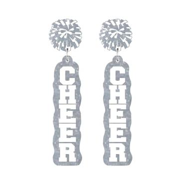 Imagem de Dreuyet Brincos de megafone cheerleader com glitter para mulheres, leves, brincos de acrílico para dia de jogo, joias presentes para treinadores de equipes de torcida, Medium, Acrílico, Sem pedra