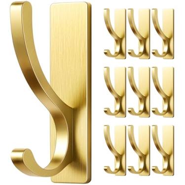 Imagem de Pacote com 10 ganchos de parede adesivos para toalhas - gancho pegajoso para pendurar para serviço pesado (5,9 kg), cabide para porta, banheiro, dormitório, armário - para casacos, bolsa, roupão - sem