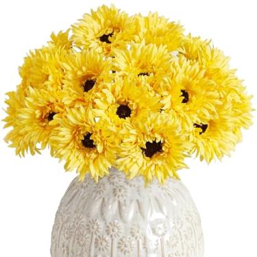 Imagem de Letjolt Margarida artificial africana gerbera margarida flores amarelas de seda para decoração de casa buquê falso DIY para arranjos de mesa de noivado de casamento