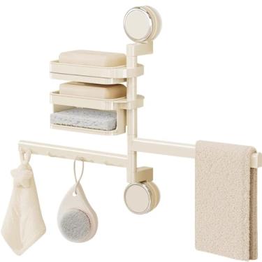 Imagem de EHERDM Toalheiro giratório para banheiro barra de toalhas rotativa de 180° com ventosa de saboneteira, cabide giratório, suporte de armazenamento multifuncional para cozinha, chuveiro, 4 braços