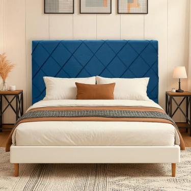 Imagem de Cabeceira Casal 140cm Débora Estofada Veludo Madeira Maciça Reforçada 